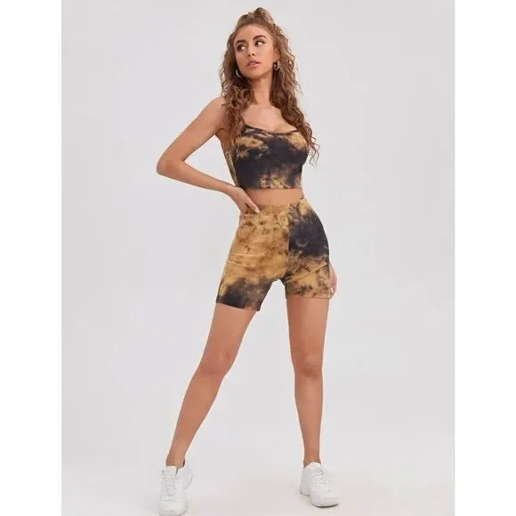SHEIN Tie Dye Rib-knit Cami Top & Biker Shorts Set - Picture 4 of 5